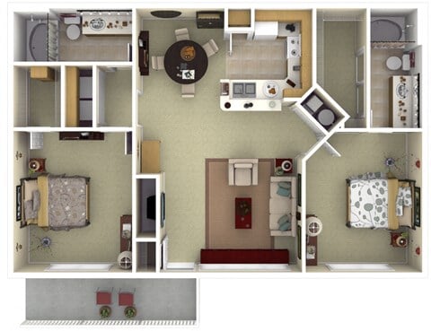 Floor plan for 2 beds, 2 baths, 1134 sqft